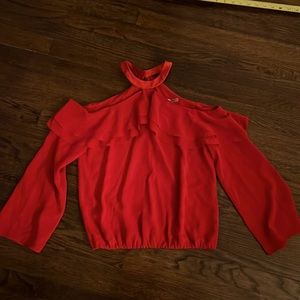 Alice and Olivia Red Silk Cold Shoulder Cropped Blouse Saks 5th Ave Exclusive!!!